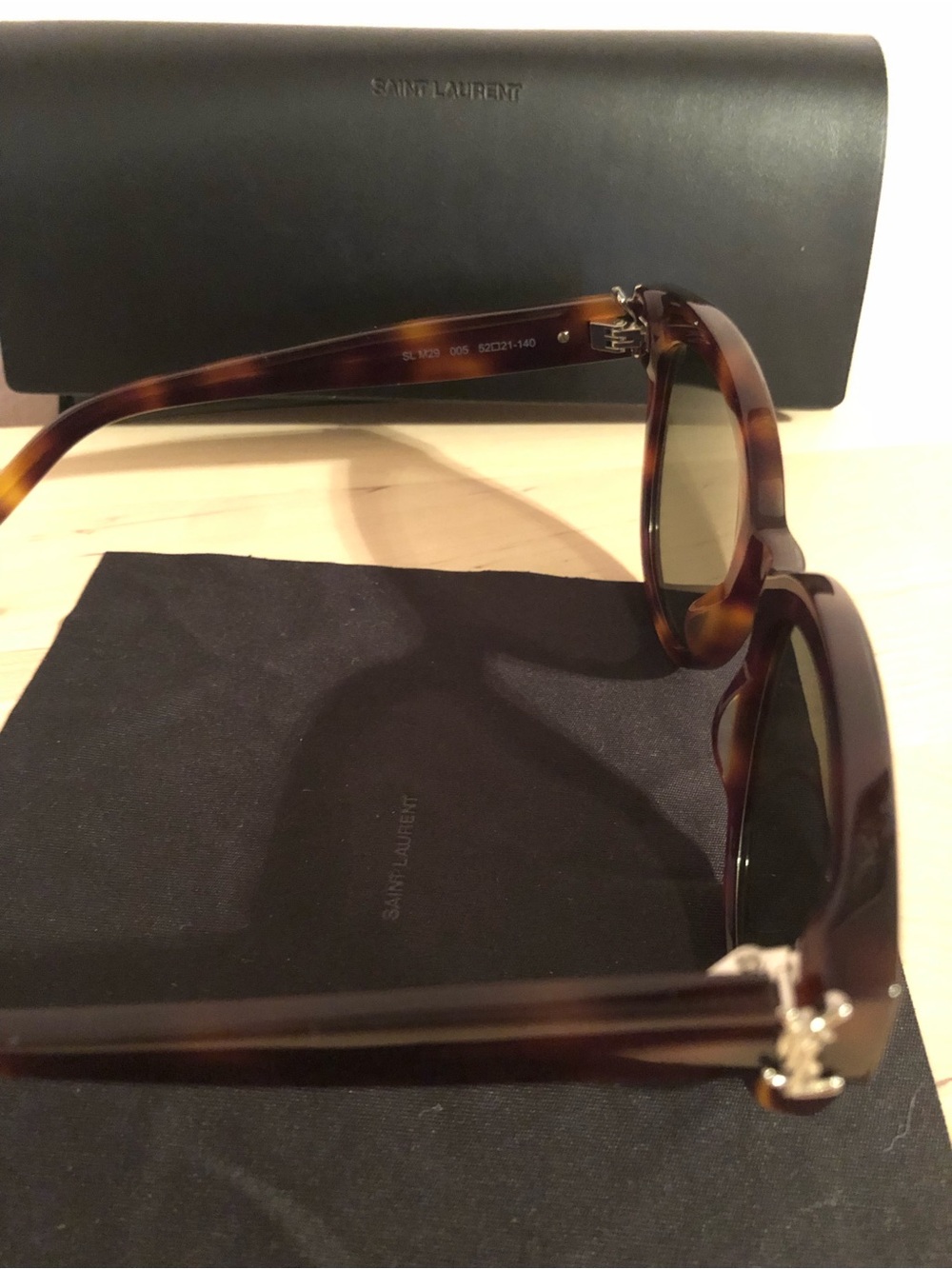 Saint Laurent Tortoiseshell Sunglasses with Green Lenses - Picture 3 of 7